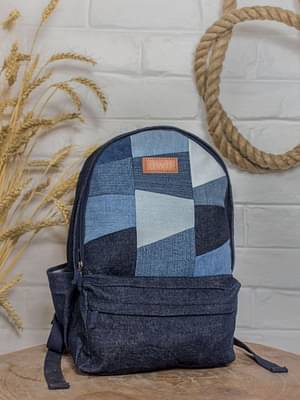 Dwij Upcycled Patched Denim & Felt Jeans Travel Backpack image