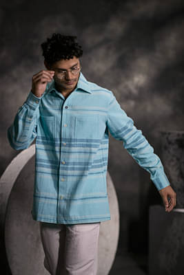 Earthpiece Handwoven Organic Kala Cotton Overshirt-Turquoise image