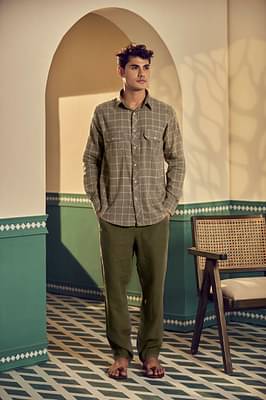 Earthpiece Olive Giri Hand Woven Checkered Shirt image