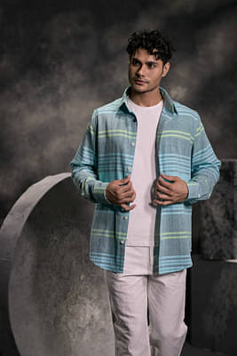 Earthpiece Turquoise Handwoven Organic Kala Cotton Overshirt image