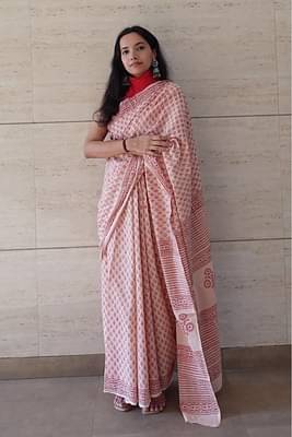 Earthy Essence Saree Handblock Print Natural Dyed - Beigemulmul Cotton Saree image