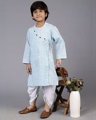 Earthy Tweens Blue Bagal Bandi Kurta And Dhoti Pant Set image