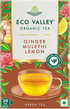 Eco Valley Organic Green Tea - Ginger Mulethi Lemon - 30 Tea Bags image