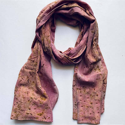 Eco-printed Kala Cotton Stole- Pink with Yellow image