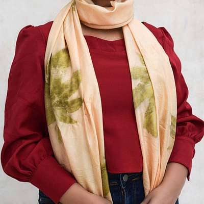Eco-printed Silk Stole - Peach with Olive Green image