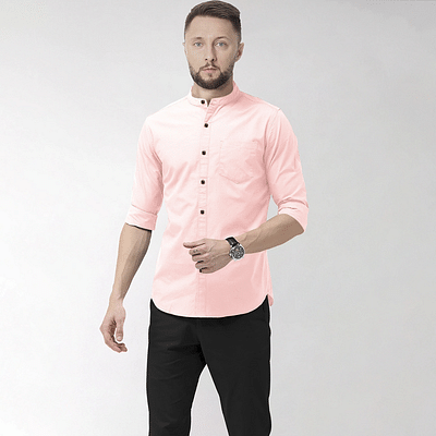 Elegant Hemp Shirt With Cutaway Collar in Light Pink image