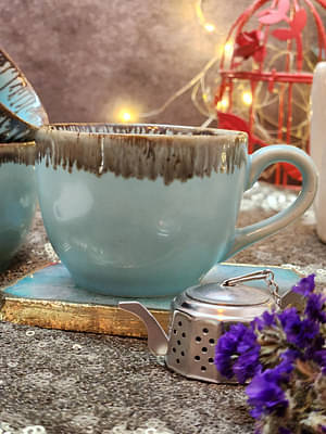 Elegant Sky Blue Ceramic Teacup image