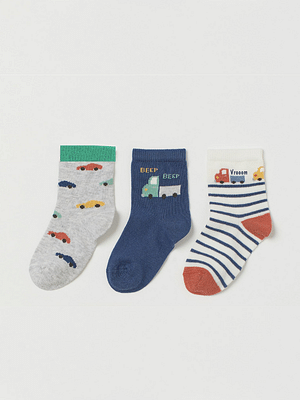 Elementary Anti Microbial Super Soft Ankle Length Organic Cotton Blue & Green Socks (Pack Of 3) image