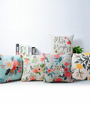 Elementary Fine Polyester Floral Theme Cushion Covers Pack Of 5 - Multicolor (18 X 18 Inches) image