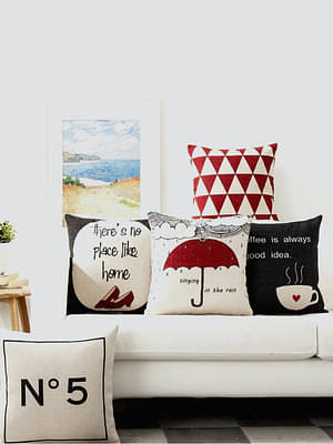 Elementary Fine Polyester Good Vibes Only Cushion Covers Pack Of 5 - Red & White (12 X 12 Inches) image