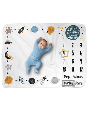 Elementary Milestone Multicolor Bedsheet For New Born Baby Photo Shoot - Little Space Traveller image