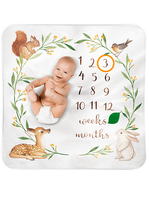 Elementary Milestone Multicolor Bedsheet for New Born Baby Photo Shoot - Animal Safari image