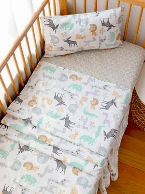 Elementary Pure Organic Cotton Bedsheet With Pillow Cover Animal World Theme - Multicolor image
