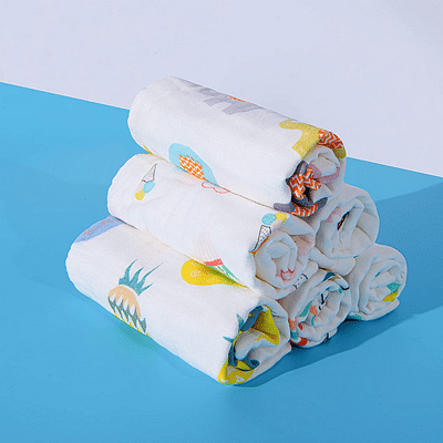 Elementary Reusable Muslin Cotton Square Large Nappy Pack Of 4 - Multicolor (Assorted Designs) image