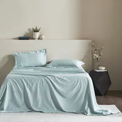 Feather Stitch Plain Bedsheet - 300Tc In Light Green image