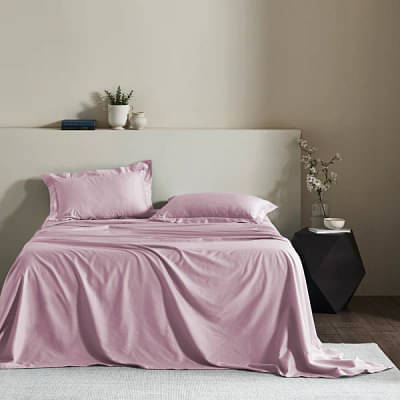 Feather Stitch Plain Bedsheet - 300Tc In Light Pink image