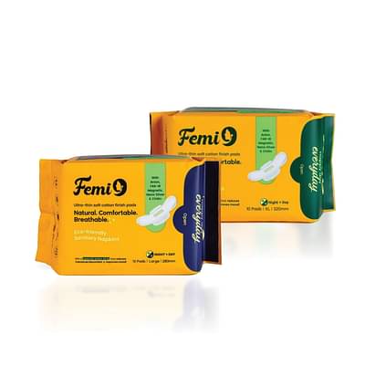 Femi9 Anion Sanitary Napkin Large & Extra Large |Comfortable Pads | Gel Lock Protection | Anion Pads | Soft & Rash Free Pads| Anti Bacterial Pad image