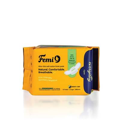 Femi9 Anion Sanitary Napkin Large(Pack Of 1)|Comfortable Pads | Gel Lock Protection | Anion Pads | Soft & Rash Free Pads| Anti Bacterial Pad image