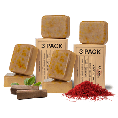 Ghar Soaps Sandalwood & Saffron Magic Soaps For Bath (100 Gms Pack Of 6) image