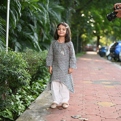 Girl'S Teal Floral Kurta Salwar Set image