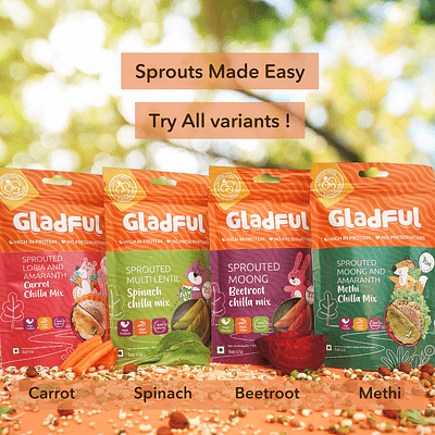 Gladful Beetroot, Spinach, Carrot & Methi Protein Sprouted Lentils & Millets Instant Chilla – Dosa Mix (Pack Of 2) image