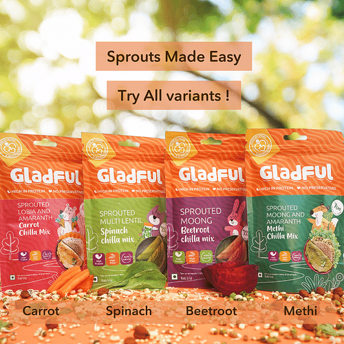 Gladful Beetroot, Spinach, Carrot & Methi Protein Sprouted Lentils & Millets Instant Chilla – Dosa Mix (Pack Of 2) image