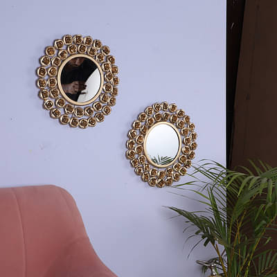 Gold Rose Mirror Wall Décor Set Of 2 image