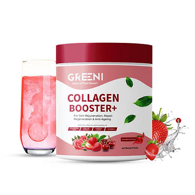 Greeni Collagen Booster Powder for Healthy, Youthful & Glowing Skin | Strawberry Flavour 200gm image