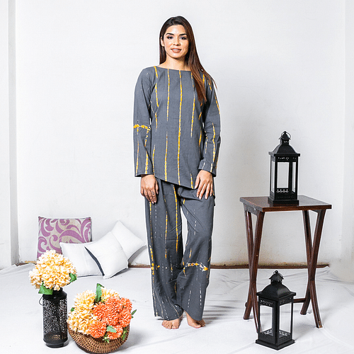 Grey Yellow Shibori Co-Ord Set image