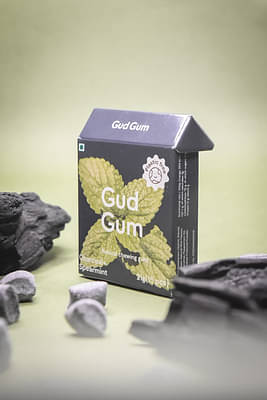 Gud Gum- Natural Chewing Gum- Charcoal Mint Flavour- Sugar Free, Biodegradable- Pack of 4 (60 chewing gums) image