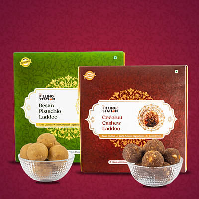 Guilt Free Laddoo Combo Pack of 2 - Besan Pistachio Laddoo (250 Gm) + Coconut cashew Laddoo (250 Gm) image