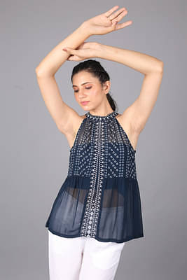HALTER PRINTED BLOUSE WITH EMBROIDERY LBBL1021A image