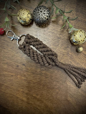 Handcrafted Knotted Natural Macrame Cotton Key Chain With Lobster Clasp Chocolate Brown image