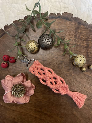 Handcrafted Knotted Natural Macrame Cotton Key Chain With Lobster Clasp Coral Pink image