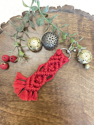 Handcrafted Knotted Natural Macrame Cotton Key Chain With Lobster Clasp Ruby Red image