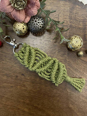 Handcrafted Knotted Natural Macrame Cotton Key Chain With Lobster Clasp Whites image