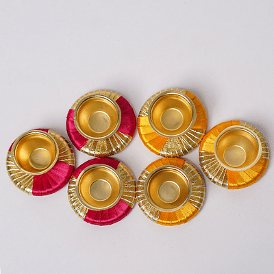 Handmade Metal Rangoli Diya Set | Diwali Diyas For Decoration | Oil Lamp For Diwali - Set Of 6 image