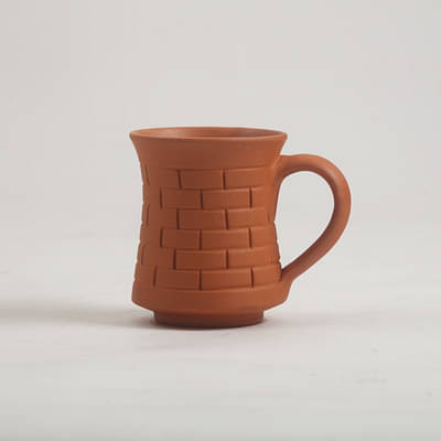 Handmade Terracotta Stripe Finish Mug For Coffee, Juice (225 Ml) 2 Set image