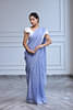 Handwoven Linen Saree Crafted In Mauve Colored Base With Silver Zari Border And Striped Aanchal