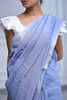 Handwoven Linen Saree Crafted In Mauve Colored Base With Silver Zari Border And Striped Aanchal