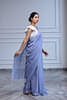 Handwoven Linen Saree Crafted In Mauve Colored Base With Silver Zari Border And Striped Aanchal