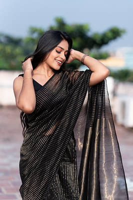 Handwoven silk cotton saree - Black + Gold image