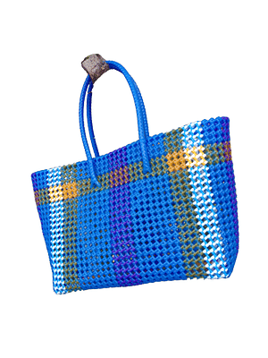 Hanmade Wire Koodai - Light Blue With Mango Colour Borders Shopping Bag / Grocery Basket image