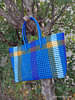 KST Bags | Handmade Wire Koodai | Light Blue with Mango Colour Borders | Shopping Bag and Basket