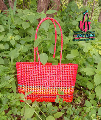 Hanmade Wire Koodai - Orange And Pink Lengthy Handle Shopping Bag image