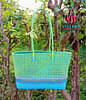 KST Bags | Handmade Wire Koodai | Sky Blue and Yellow| Lengthy Handle Shopping Bag and Basket
