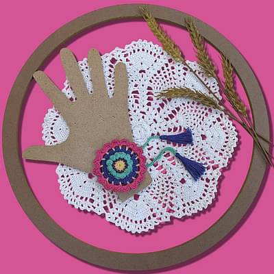 Happy Threads| Handmade Crochet Mandala Friendship Band - Blue & Pink image