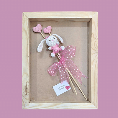 Happy Threads Handmade Crochet Bunny & Hearts Flower Bouquet image