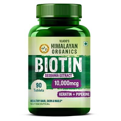 Himalayan Organics Biotin 10,000mcg with Keratin + Piperine Supplement For Healthy Hair, Skin & Nails - 90 Veg Tablets image