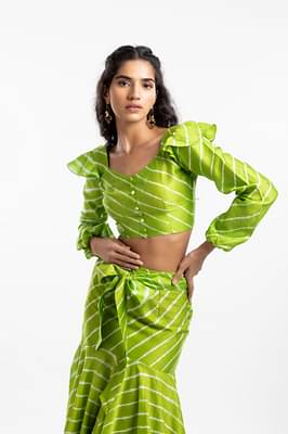 House Of Ara Bishop Sleeves Crop Top - Green image